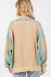 SAGE + FIG Women's Color Block Round Neck Sweatshirt - Relaxed Fit, 100% Cotton